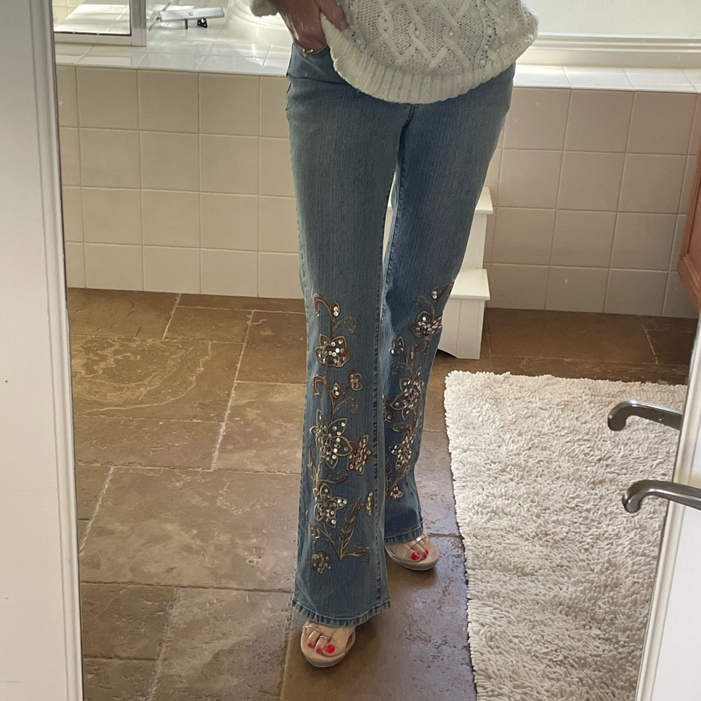 Embroidered Blue Women's Jeans